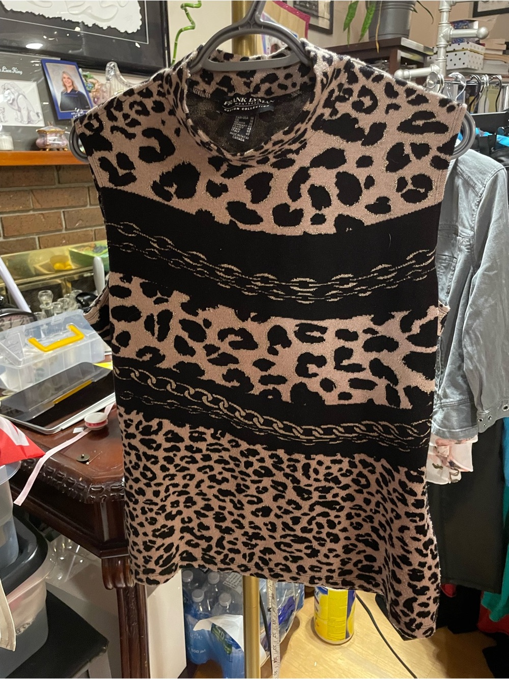 Frank Lyman Montreal Leopard Print Mock Neck Sleeveless Knit Top Tank
